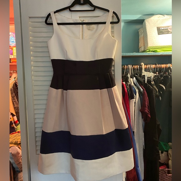 NWT Kate Spade Colorblock Bow Silk Dress Multi Color Cream Navy Size 4 - Picture 2 of 6